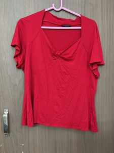 Fully Strachable Pure Red Cotton Branded Top