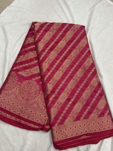 Elegant Pink & Gold Striped Saree