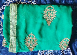 Emerald Green Sari with Gold Embroidery