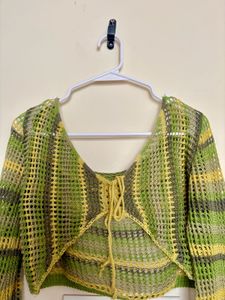 🧶 Multicolor Crochet Knit Shrug Top
