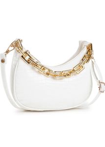 White shoulder bag with gold chain