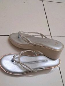 Elegant Silver Wedge Thong Sandals