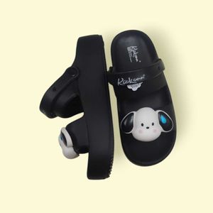 Kawaii Puppy Slides For Women - Black |