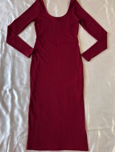 Forever21 Maroon Red Ribbed Midi Bodycon Dress