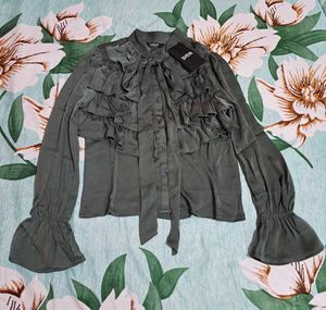 Shein Flounce Sleeve Textured Tailored Fit Layered