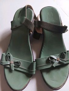 Green Bow Heeled Sandals