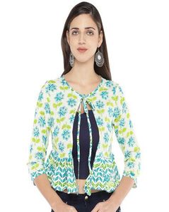 Floral Print Shrug With Tie Up Tops