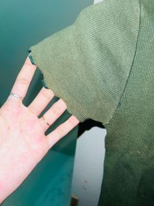 Green Ribbed Zipper Tee