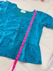 Blue Hakoba Peplum Top