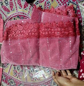 Pink Lace Trim Fabric Saree