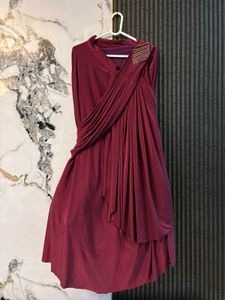 wine coloured Ready To Wear Lehenga Saree