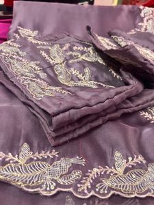 : Royal Mauve Embroidered Silk Saree with blauze