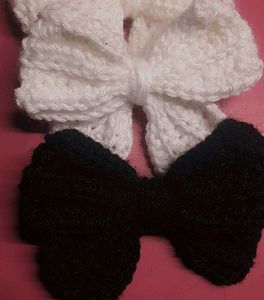 Crocheted Bow - Cream White And Black.