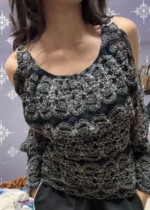 Sheer Black & White Cold Shoulder Top