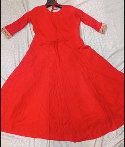 Red Embroidered Anarkali Dress