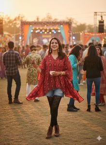 🌶️ SOLD!The 'Bandhani Breeze' Kaftan Top 💨