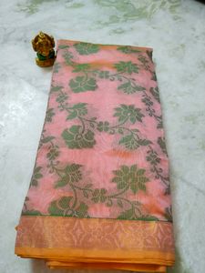 Peach Floral Print Saree
