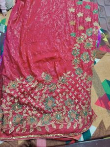 Maroon Sequinned Georgette Heavy Work Saree