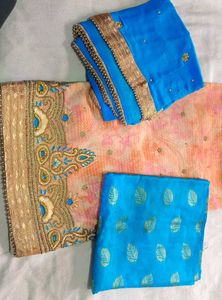 Fancy Hand Work Suit With Banarasi Bottom