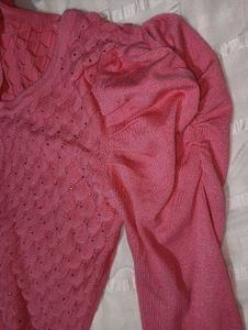 Pink Puff Sleeve Cardigan - Winter Wear