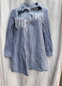 5412. Striped Fringe Shirt Dress