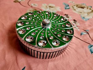 Green Rhinestone Trinket Box
