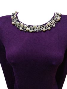 330 Only 1 Pc Purple Embellished Neck Sweater
