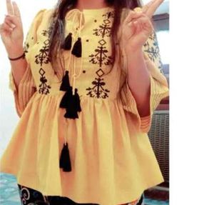 Yellow Embroidered Top