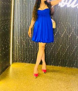 Short Blue Balloon Dress Frock Party New