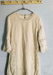 Elegant Cream Crochet Lace Midi Dress