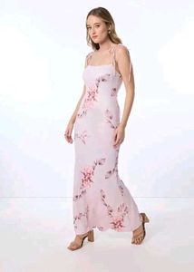 Pink Knotted Sleeves Printed Slipon Dress