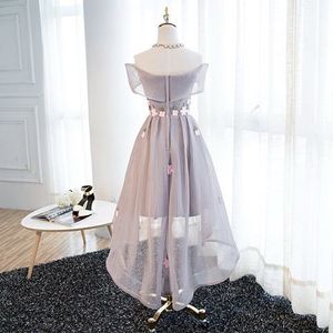 A-Line Off-Shoulder High-Low Gray Organza Prom Dre