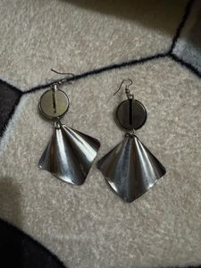 Statement Silver Tone Earrings and Blue stone bang