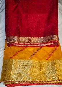 Elegant YELLOW AND RED (combine)Embroidered Saree