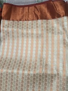 Cream Silk Saree With Marron Border
