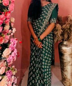 Green Printed cotton Saree