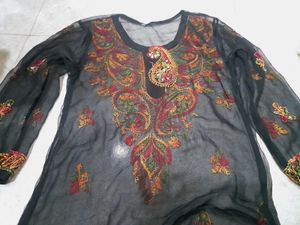 Embroidered chikankri Black Kurta