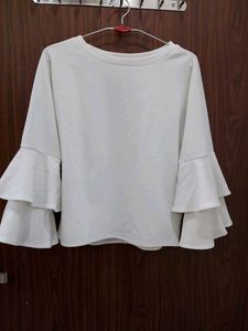 Shein White Ruffle Top Tiered Bell Sleeves