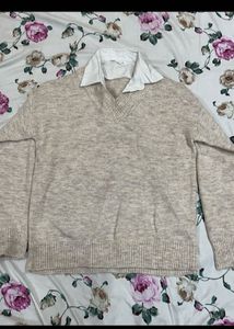 Beige V-Neck Sweater