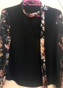 Floral Sleeve Tie Neck Top