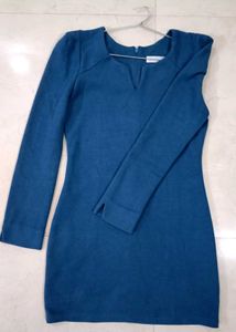 Blue Mini Winter Dress With Zipper