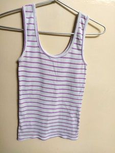 Purple And White Strip Tank Top