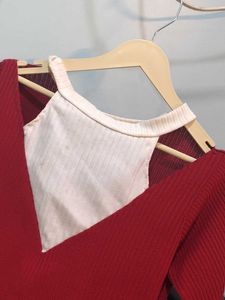 Red &amp; White V-Neck Top