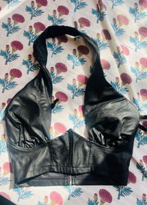 Black Faux Leather Halter Top