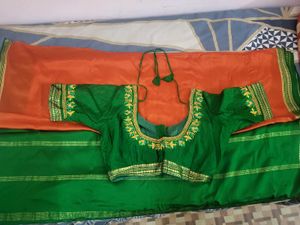 Mysore crepe silk Saree with Embroidered Blouse