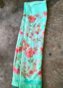 Beautiful Floral Print Organza Saree