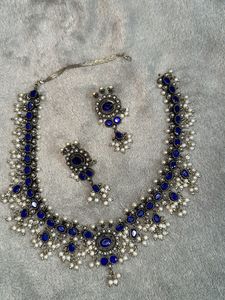 Navy Blue Oxidised Necklace Set