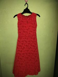 Flower Printed Light Red Midi Dress