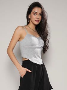 Women light grey Corset Top with ultra cropped hoo