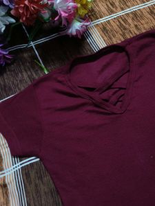 Burgundy V-Neck crop top